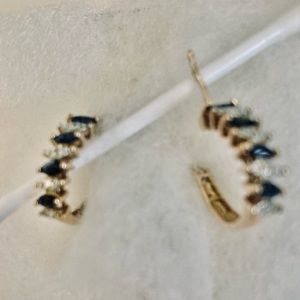 Diamond and sapphire earrings, excellent condition, marquis cut, gold plated